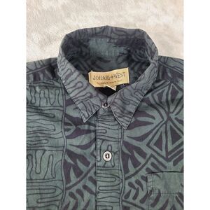 Johari West Shirt Mens Large Green Hawaiian AOP Button Up‎ Short Sleeve